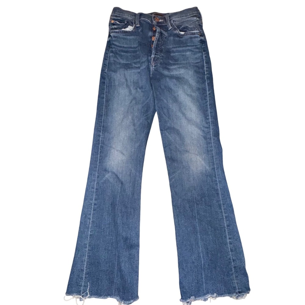 Mother The Tripper Ankle Jeans 26 Blue High Rise Raw Hem Straight Flare On Coals